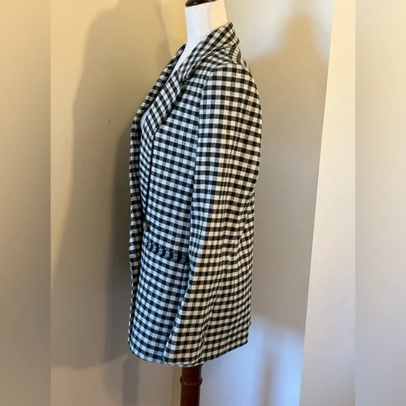 NWT Sézane Chelsea Blazer Dark Green (almost black) & Ecru Gingham Linen SZ 4 - Picture 4 of 11